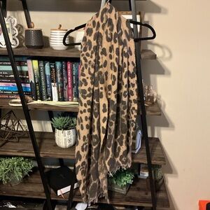 J. Crew Leopard Fringe Scarf - Tan and Black Wool Blend